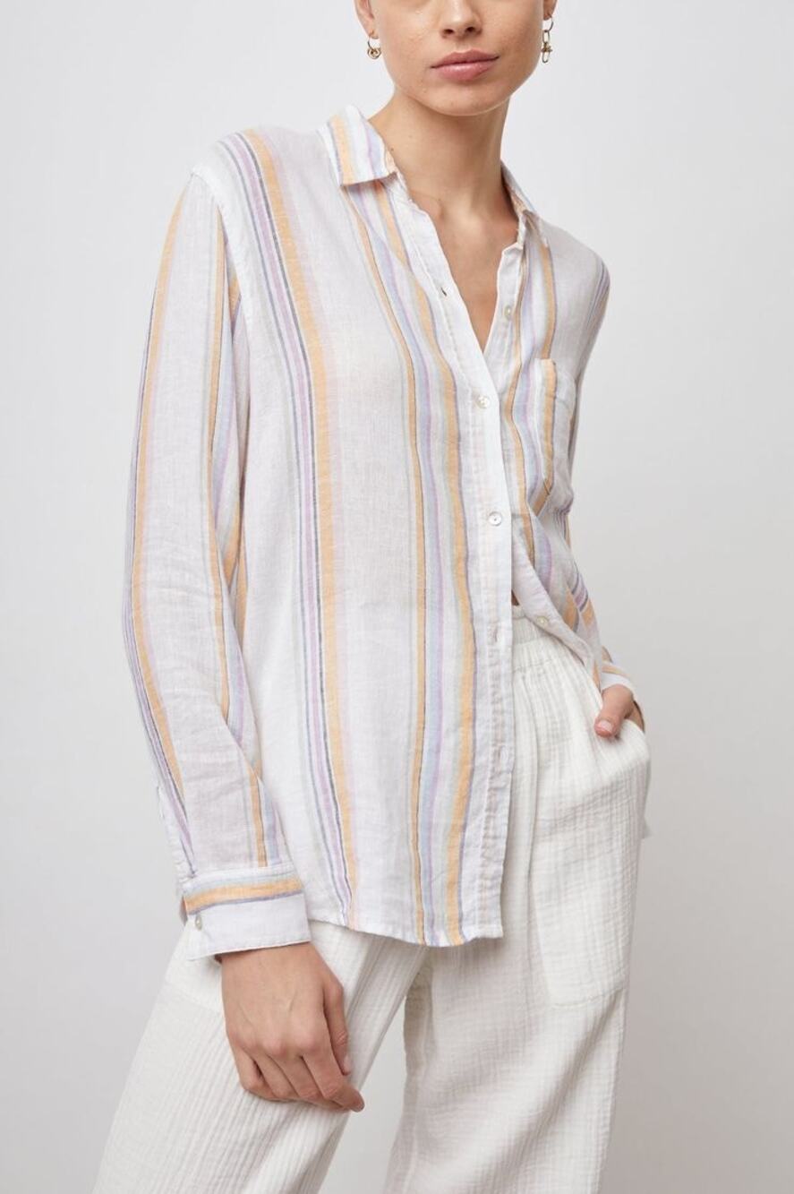 Rails Merida Stripe Long Sleeve Lightweight Flowing Linen Blend Charli Shirt